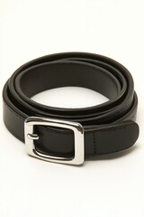 Black leather belt with a metal buckle