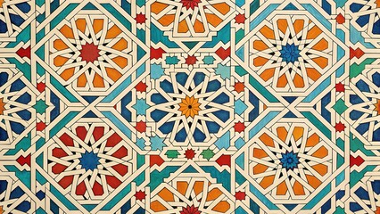 Middle eastern geometric pattern showcasing intricate designs and vibrant colors used in traditional art and architecture