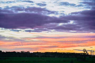 Dramatic sunset clouds over the agricultural field, Noorat, Victoria, Australia