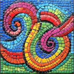 Vibrant Rainbow Swirl Mosaic Tile Art Abstract Design