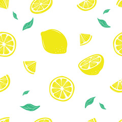 Handrawn lemon slice seamless pattern