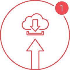 Obraz premium Vector art of red outline of cloud with arrow pointing down and arrow pointing up