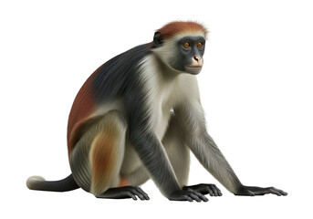 A detailed illustration of a reddish-brown and gray monkey, showcasing intricate fur details and a neutral expression.