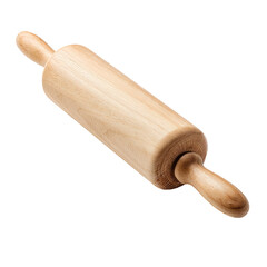 Light-colored wooden rolling pin, long and cylindrical, with handles
