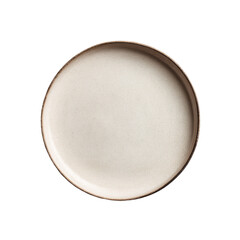 Overhead view of a light beige, round ceramic plate