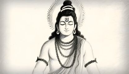 Fototapeta premium Pencil Sketch of Lord Shiva in Peaceful Meditation