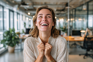Fototapeta premium Smiling woman in modern office space