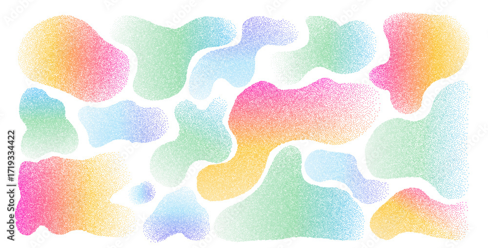 Poster organic vibrant gradient doodle shapes set. irregular spray paint figures. random abstract fluids. u