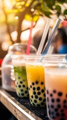 Refreshing Bubble Tea Drinks in Plastic Cups