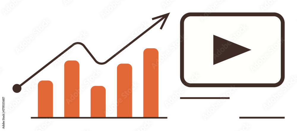 Leinwandbilder bar graph with upward trend line and play button representing media performance and growth analysis.