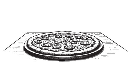 Whole Pizza Vintage Engraving Italian Cuisine Dish Illustration in Detailed Woodcut Vector Style for Restaurant Menu

