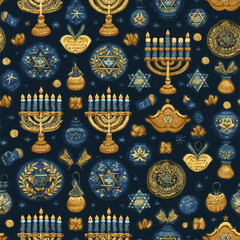 Hanukkah Seamless Print with Traditional Icons