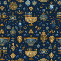 Hanukkah Festival Decorative Blue Gold Background