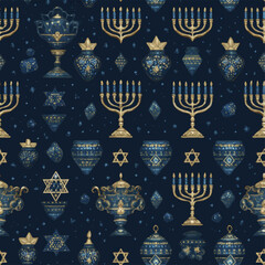 Menorah Candles and Stars of David Pattern Design