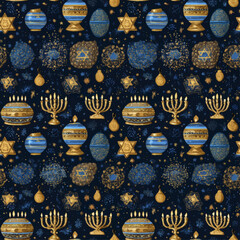 Jewish Holiday Decorative Pattern in Blue and Gold