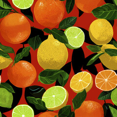 Lemon and Orange Slices Seamless Background