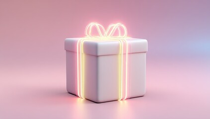 White gift box with neon pink ribbon