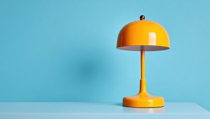 Bright orange lamp on light blue surface