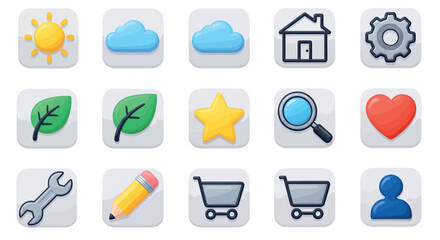 Collection of colorful app icons on white background.