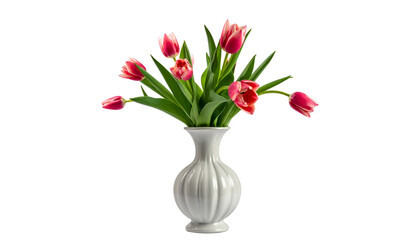 Tulips in Decorative Vase, isolated on solid white background in Png form