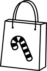 Christmas gift bag with candy canes pattern outline vector.
Christmas shopping bag icon.
Transparent background.
