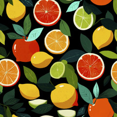 Juicy Lemon and Orange Fruit Seamless Illustration