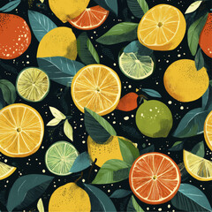 Lemon, Lime, and Orange Slice Pattern Background