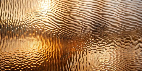 Obraz premium Abstract textured golden wavy pattern background with blurred light reflections