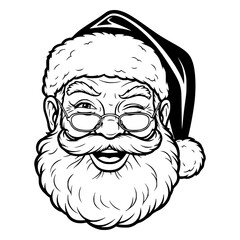 A vector illustration of a cheerful, winking Santa Claus with a large beard and mustache.