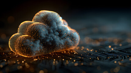 Abstract illustration of cloud security services, stylized cloud icon integrated with a secure padlock symbol, representing data protection and cybersecurity in cloud computing environments.