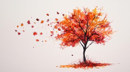 autumn tree with red leaves on white baground