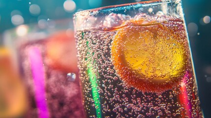 soda bubble water orange with lemon slick 