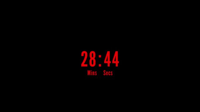 Digital timer displaying 29 minutes and 15 seconds in bright red on a black background clock countdown
