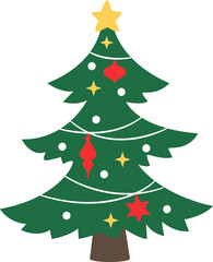 Christmas Tree flat Vector Illustration isolated.
Retro Christmas Trees with Ornaments and Star Decorations.
Transparent background.
