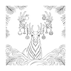 Obraz premium deer with christmas tree