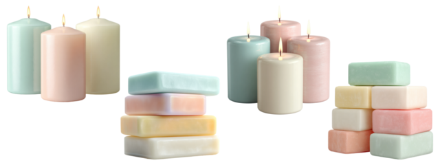 Pastel Pillar Candles and Stacked Soap Bars