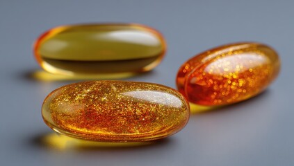 Three translucent orange-yellow oval capsules