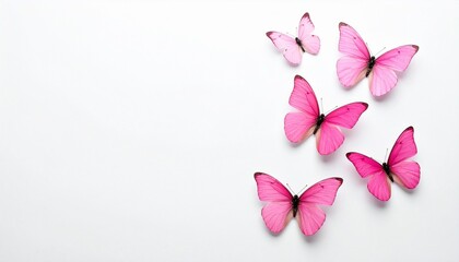 Diagonal cluster of pink butterflies on white background, evoking grace and transformation.