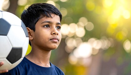 Young Indian Boy with Soccer Ball Dreaming of the Future.