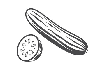 Isolated Cucumber Vegetable with Slice on White Background