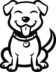 Fototapeta premium Cheerful Black and White Cartoon Dog with Tongue Out Sitting on White Background canine animal