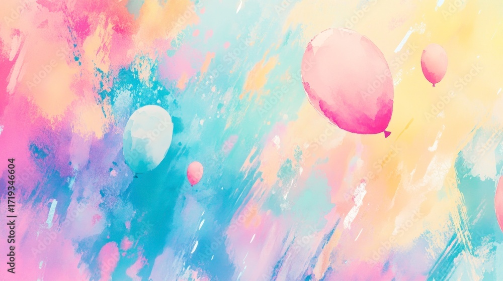 Poster pastel abstract background with floating balloons