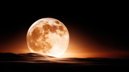 A stunning, luminous full moon radiates in the night sky, casting dramatic light over the ethereal landscape, creating a captivating and serene atmosphere that mesmerizes viewers.