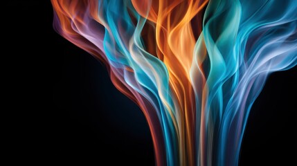 A vibrant display of flowing colors creates an abstract design against a darkness backdrop, evoking emotions of energy, creativity, and passion through artistic expression.