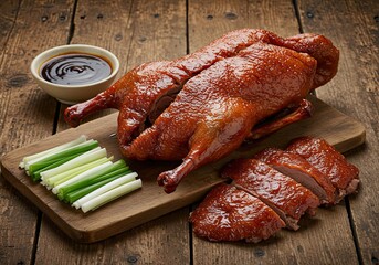 Peking Duck with Hoisin Sauce on Elegant Black Background 