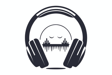 Isolated Headphone Icon With Soundwave and Sleepy Eyes On White Background