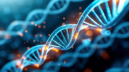 Futuristic 3D visualization of a glowing DNA double helix with abstract medical and genetic data effects - Powered by Adobe