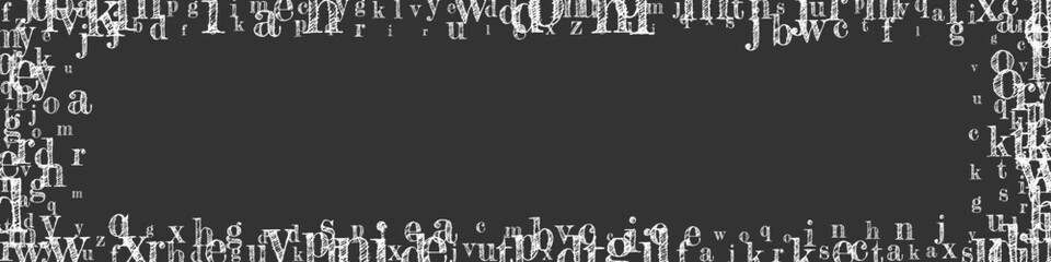 Flying latin letters. White chalk  scattered