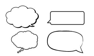 A set of four different black and white speech and thought bubbles for comics or graphic design.