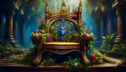 Fototapeta premium Surrealist Aesthetics: An Empty Throne with Flowers